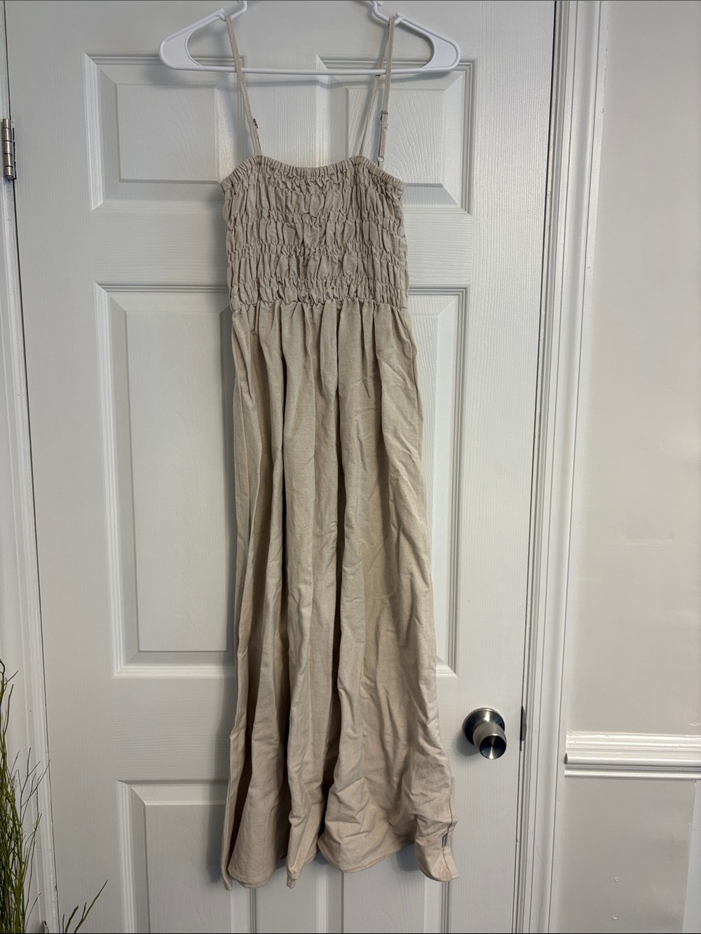 Rhythm. Beige Maxi Dress with Smocked Bodice